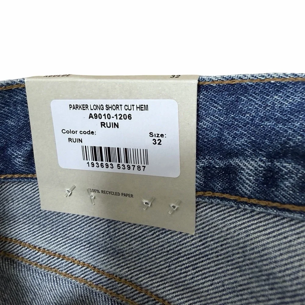 AGOLDE Womens Parker Long Denim Cutoff Shorts Size 32 Medium Wash Button Fly NEW